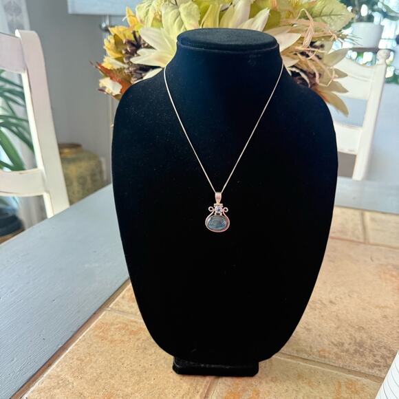 925 Sterling Silver Blue Topaz Labradorite Pendant Necklace 

Preowned - Picture 8 of 12